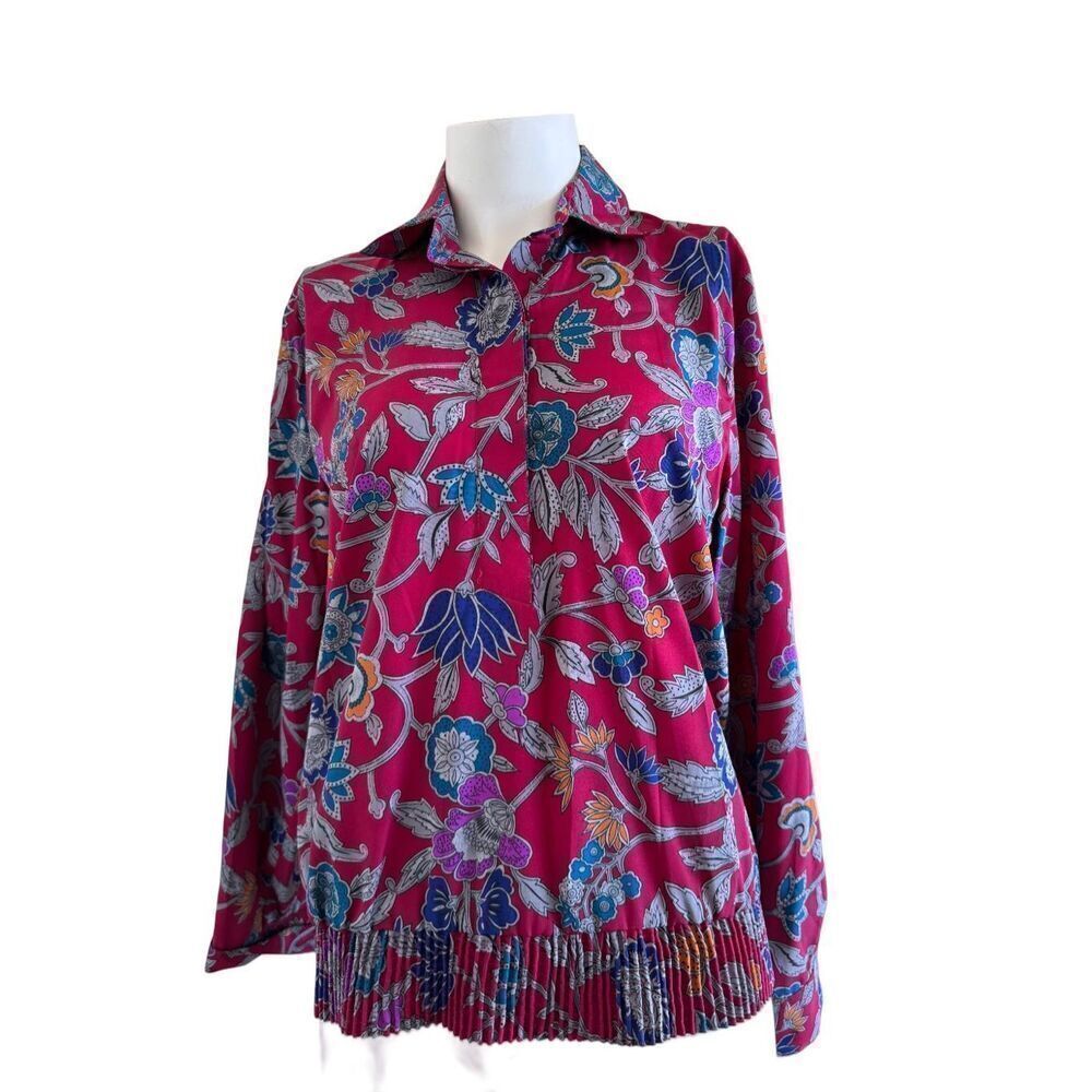 Alfred Dunner Large vintage 90s floral red grey pullover silky blouse burgundy